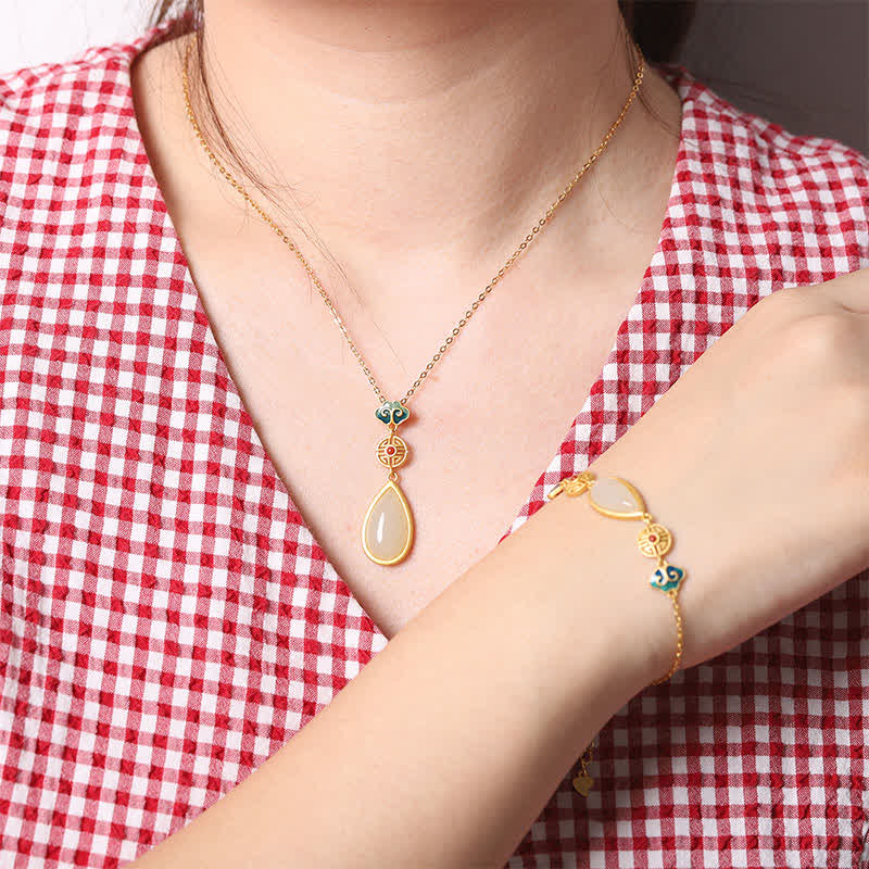 925 Sterling Silber Hetian Weiß Jade Wassertropfen Kette Halskette Anhänger Armband - image 1