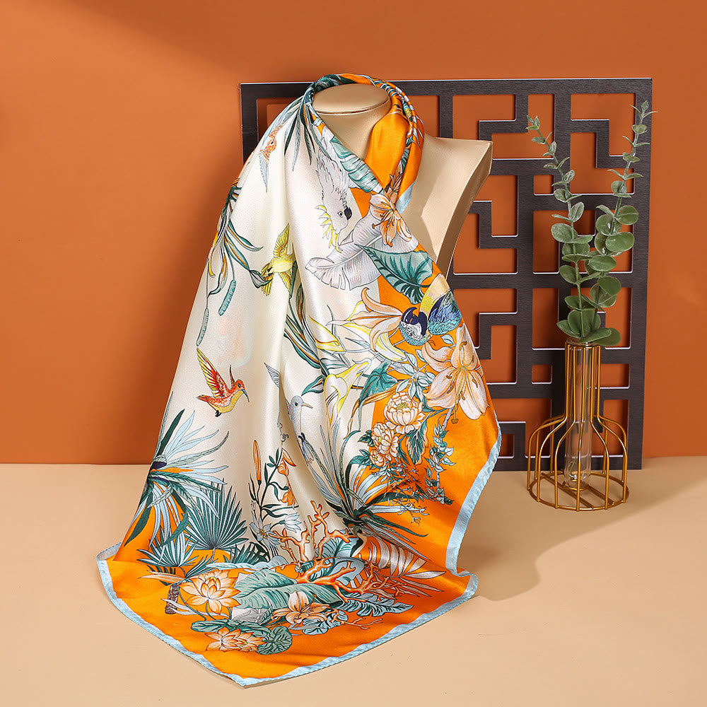 Halstuch mit Buddha Stonesn, pastorale Szene, Heißluftballon, Frühlingsblüten, 100 % Maulbeerseide - image 34