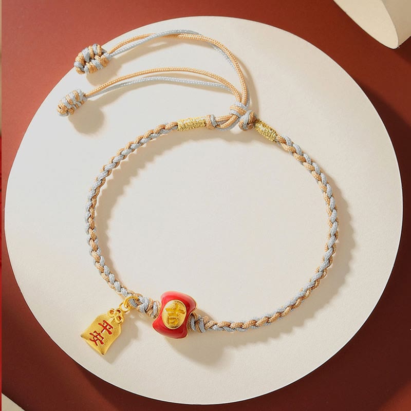Buddha Stones 925 Sterling Silber Handgefertigtes, verheißungsvolles chinesisches Schriftzeichen Segen geflochtenes Schnurarmband - image 4