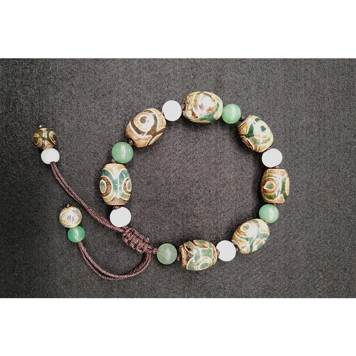 Buddha Stones Tibetisches Dreiäugiges Dzi-Perlen-Glücksschutz-Geflochtenes Armband