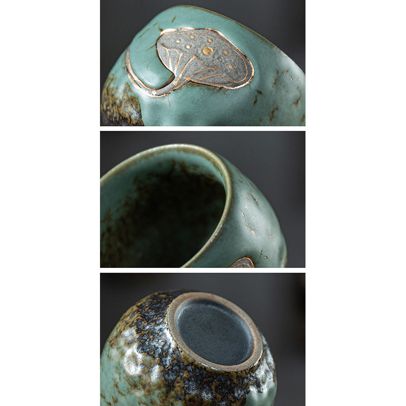 Buddha Stones Teetasse mit Lotus-Pod-Gravur, Kung-Fu-Teetasse