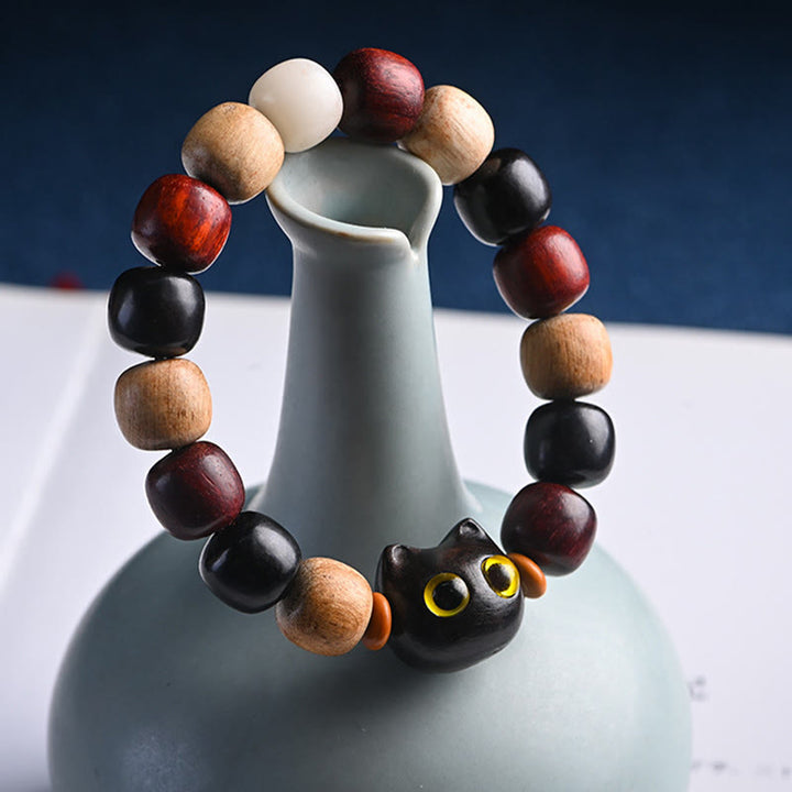 Buddha Stones, kleines Blatt, rotes Sandelholz, Ebenholz, niedliche Katze, graviertes Schutzarmband - image 3