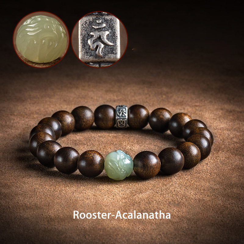 Armband mit Buddha Stonesn, chinesischem Sternzeichen, Natal-Buddha, Kalimantan-Adlerholz-Jade, 925er-Sterlingsilber