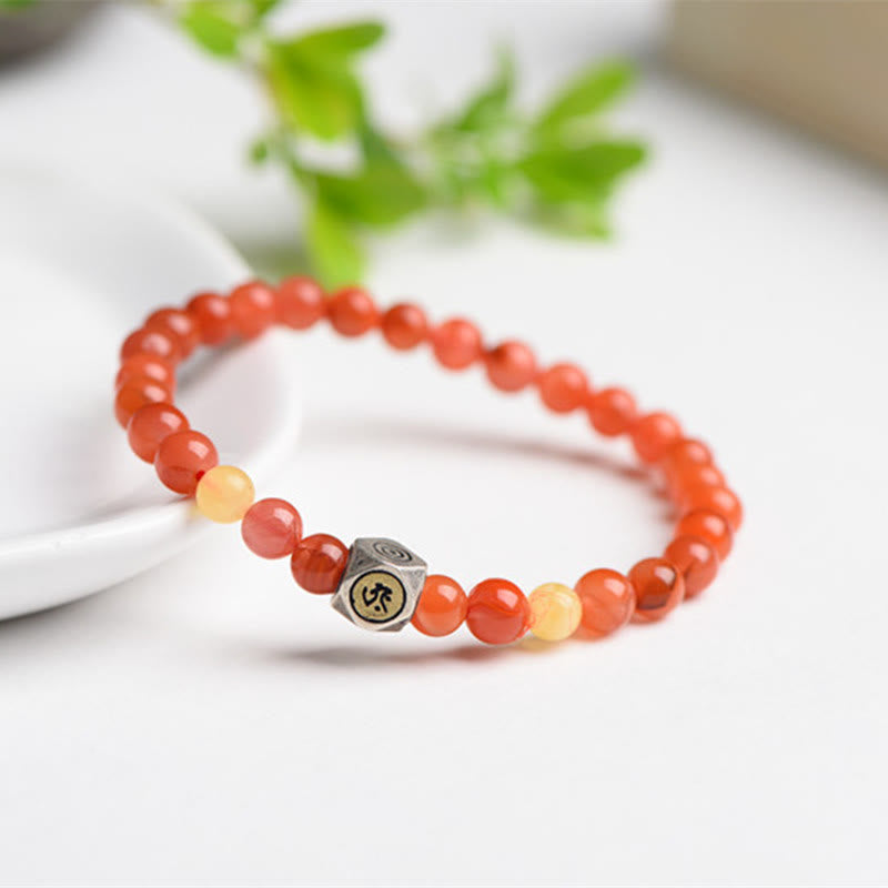 Buddha Stones 925 Sterling Silber Chinesisches Sternzeichen Natal Buddha Amulett Roter Achat Bernstein Selbstakzeptanzarmband - Hund/Schwein-Amitabha Buddha - 8 mm - image 0