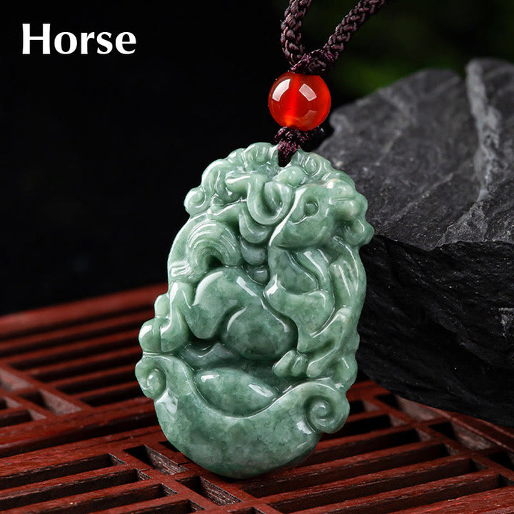 Buddha Stones, natürliche Jade, 12 chinesische Sternzeichen, Wohlstands-Halsketten-Anhänger