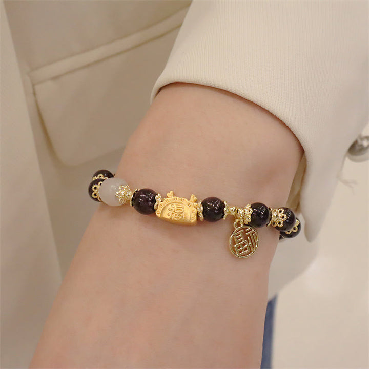Buddha Stones, Jahr des Drachen, roter Achat, Erdbeerquarz, schwarzer Obsidian, Jade, Granat, Perle, Zinnober, Knödel, Drache, Glück, Fu, Charakter-Armband - image 25