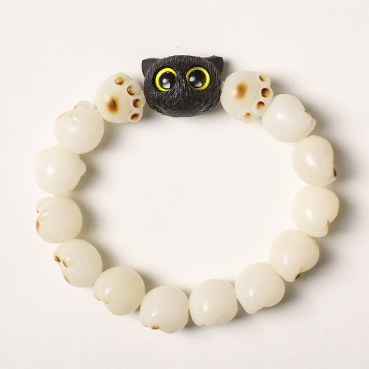 Armband mit Buddha Stonesn, natürlichem Bodhi-Samen, schöne Pfote, Ebenholz, glückliche Katze, Weisheit - Weißer Bodhi-Samen - Einfache Version (Handgelenkumfang 14–15 cm) - image 17