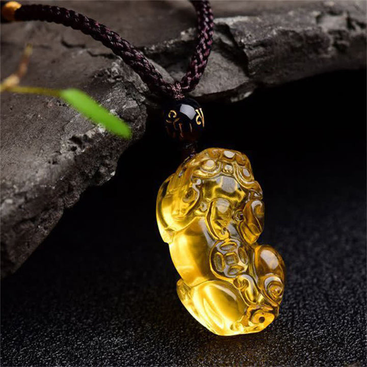 Buddha Stones FengShui Citrin PiXiu Reichtum Halskette Anhänger