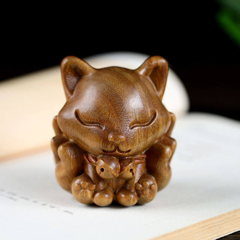 Buddha Stones, Mini-Neunschwänziger Fuchs, Elfenbein, Frucht, Sandelholz, grünes Sandelholz, Segensdekoration