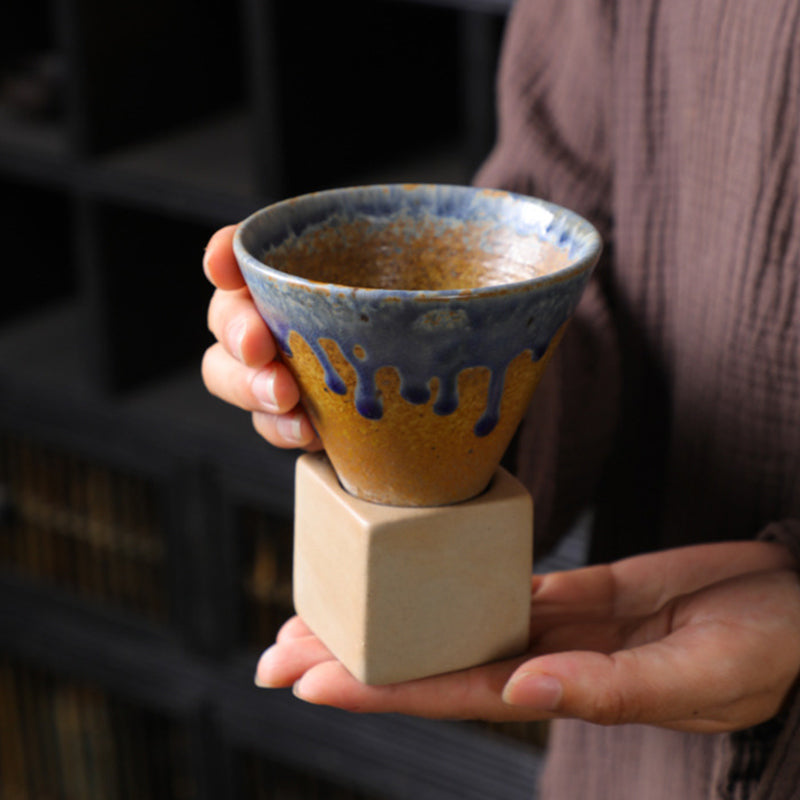 Buddha Stones Keramik-Kaffeetasse im Vintage-Stil mit Farbverlauf, Tea Latte, Espressotasse mit Standfuß, 200 ml