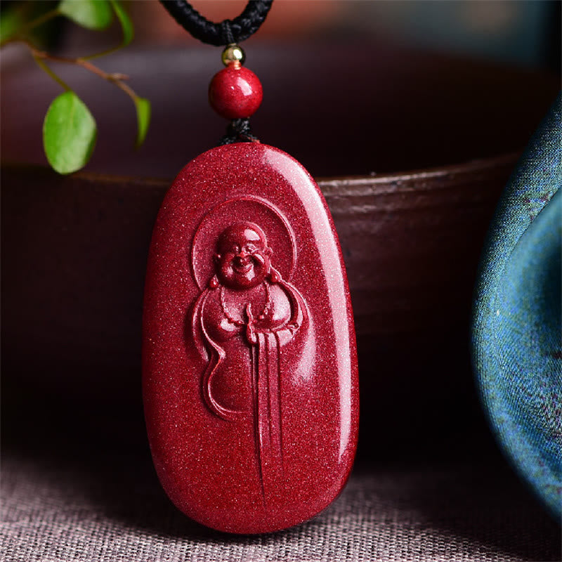 Buddha Stones, lachender Buddha, Yin-Yang, chinesischer Sternzeichen-Kürbis, natürlicher Zinnober-Segen-Halsketten-Anhänger - Lachender Buddha 38*21*8mm - image 1