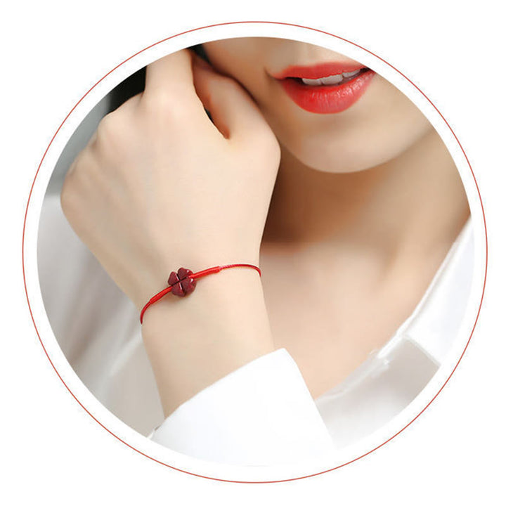 Handgefertigtes Pflaumenblüten-Vierblättriges Kleeblatt PiXiu Lotus Koi Fisch Cinnabar Blessing Braid Armband
