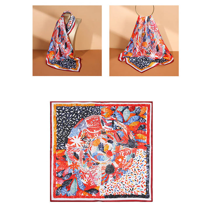 Halstuch mit Buddha Stonesn, pastorale Szene, Heißluftballon, Frühlingsblüten, 100 % Maulbeerseide - image 23