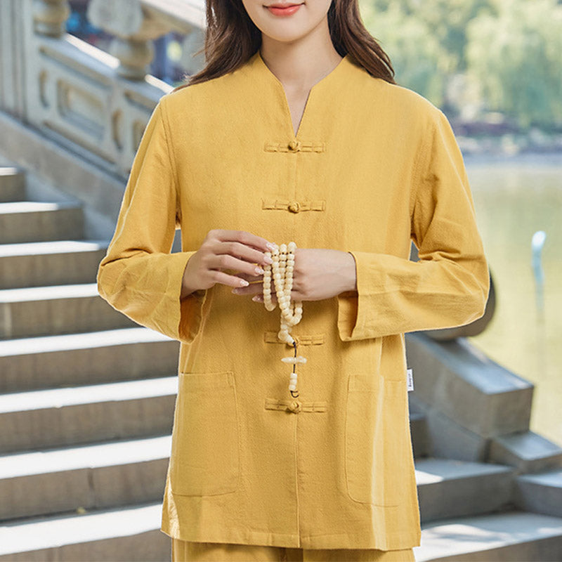 Spirituelle Zen-Praxis, Yoga, Meditation, Gebetsuniform, Baumwoll-Leinen-Kleidung, Damen-Set - Gold - US18, UK/AU22, EU50 (6XL) - image 15