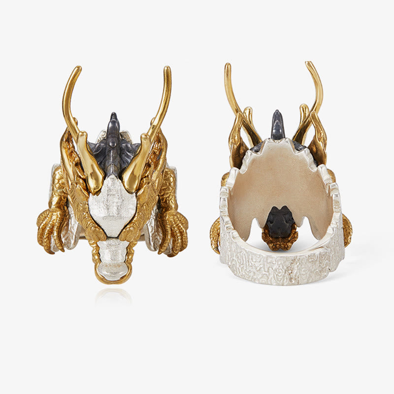 Buddha Stones 925 Sterling Silber Drache Glück Erfolg Schutz Verstellbarer Ringanhänger - image 6