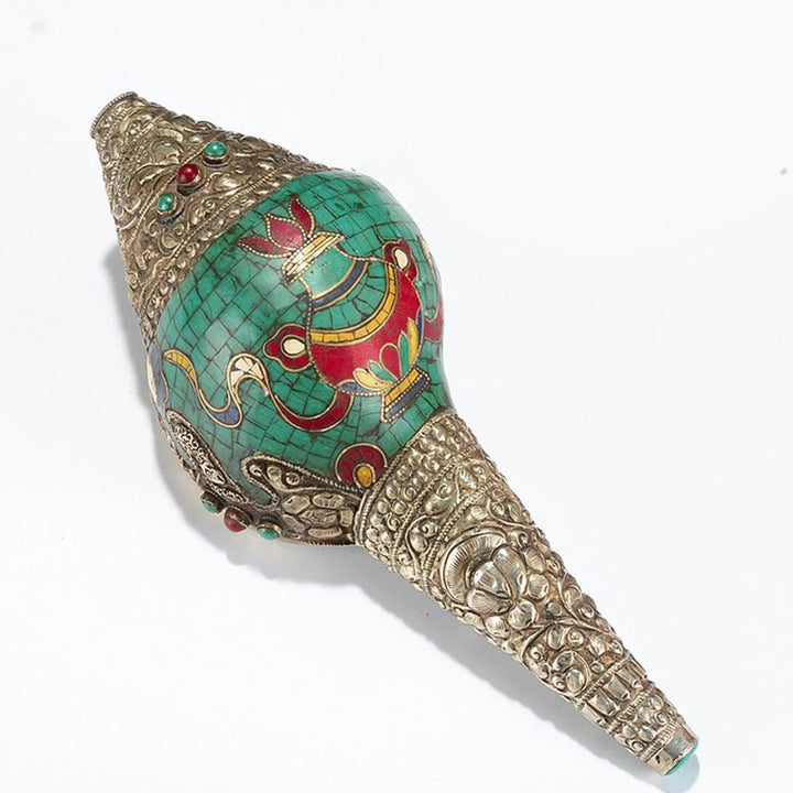 Tibetische handgefertigte gravierte Shankha Doppel-Dorje-Buddha-Muschelmuschel, Reichtum, positive Dekoration - image 14