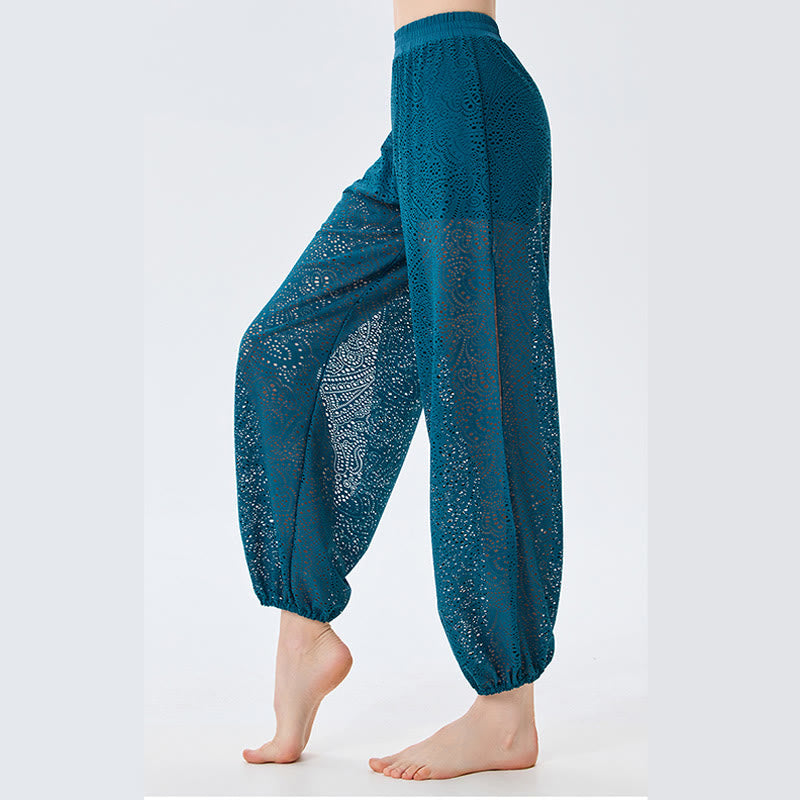 Buddha Stones Cashew Flowers Pattern Lockere Haremshose Damen Yogahose mit seitlichem Schlitz