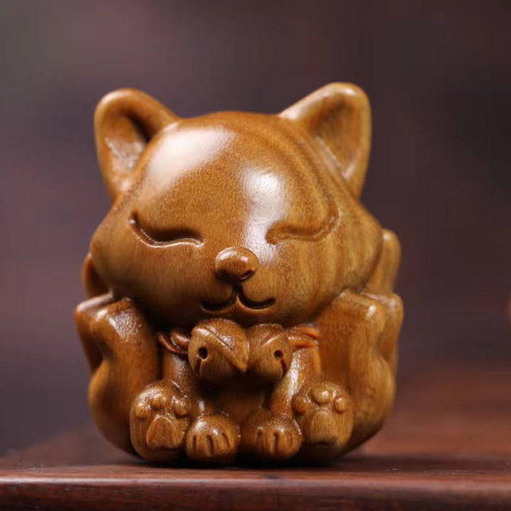 Buddha Stones, Mini-Neunschwänziger Fuchs, Elfenbein, Frucht, Sandelholz, grünes Sandelholz, Segensdekoration