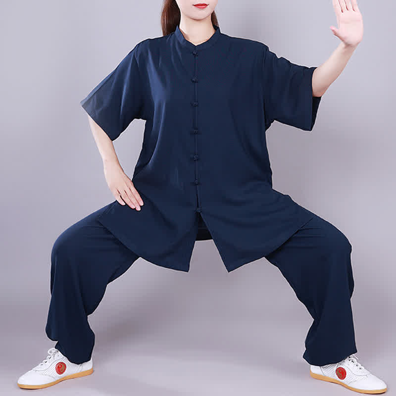 Tai Chi Qigong Meditation Gebet Spirituelle Zen Praxis Unisex Baumwoll-Leinen-Kleidungsset - Marineblau - Kurzarm - US14， UK/AU18，EU46 (3XL)  - image 20
