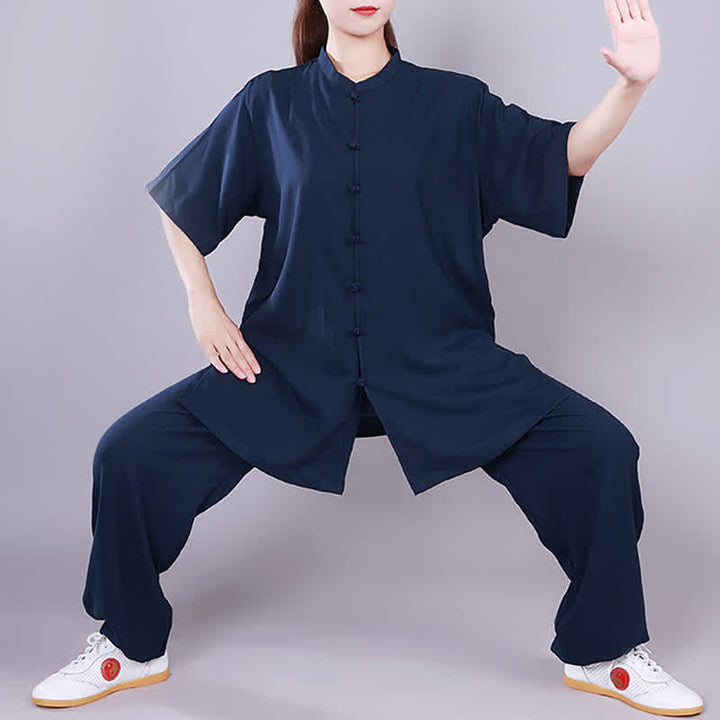 Tai Chi Qigong Meditation Gebet Spirituelle Zen Praxis Unisex Baumwoll-Leinen-Kleidungsset - Marineblau - Kurzarm - US14， UK/AU18，EU46 (3XL)  - image 20