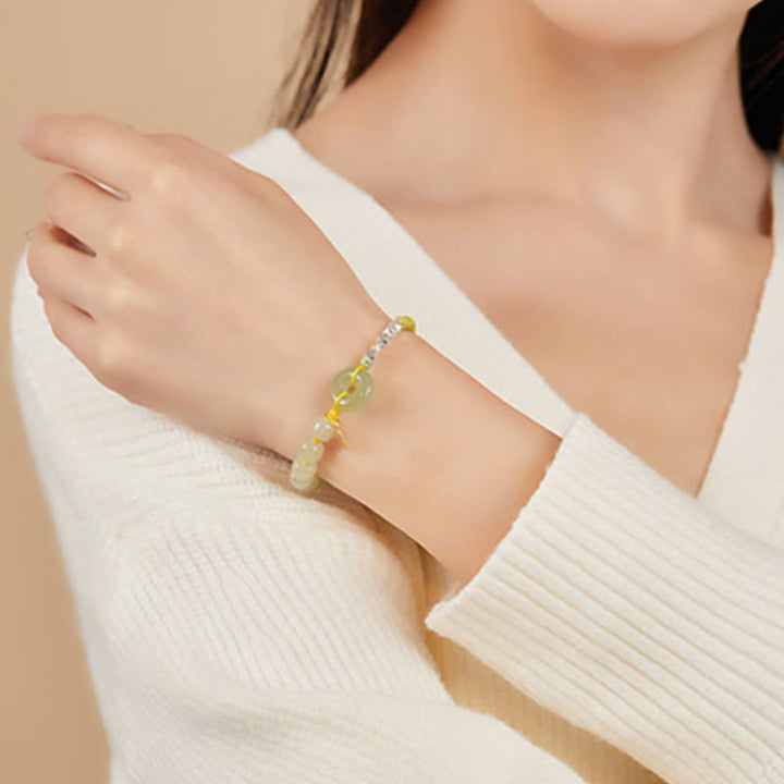 925 Sterling Silber Hetian Jade Peace Schnalle Perlen Glück Glück Charm Armband - image 4