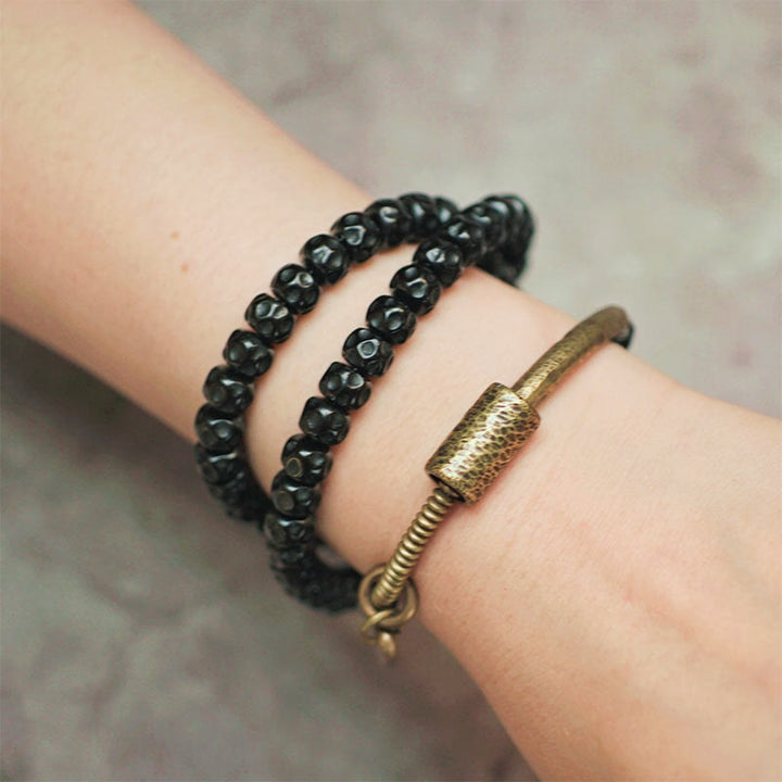 Buddha Stones ​​Retro-Armband aus Kokosnussschale, Messing und Kupfer, dreifach gewickelt - image 10