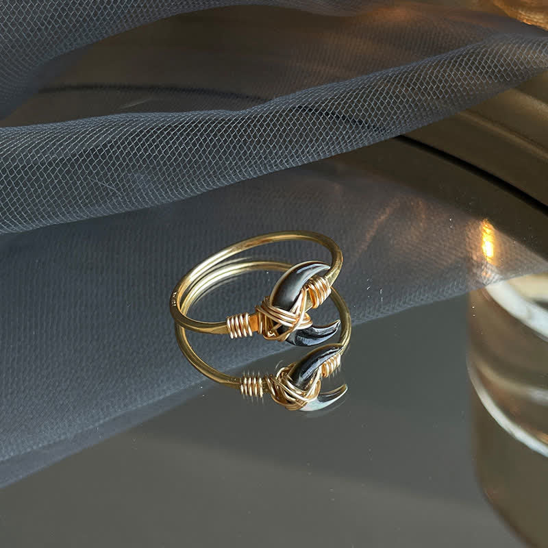 Buddha Stones Natürlicher Tridacna-Stein Mond 14K Gold Segensring - Schwarz - 61–62 mm - image 12