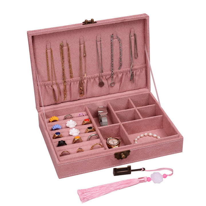 Buddha Stones, schlichtes Design, Schmuckschatulle, Organizer, einlagige Flanell-Schmuckaufbewahrungsbox mit Schloss - Rosa 28 cm x 19 cm x 6,5 cm - image 28