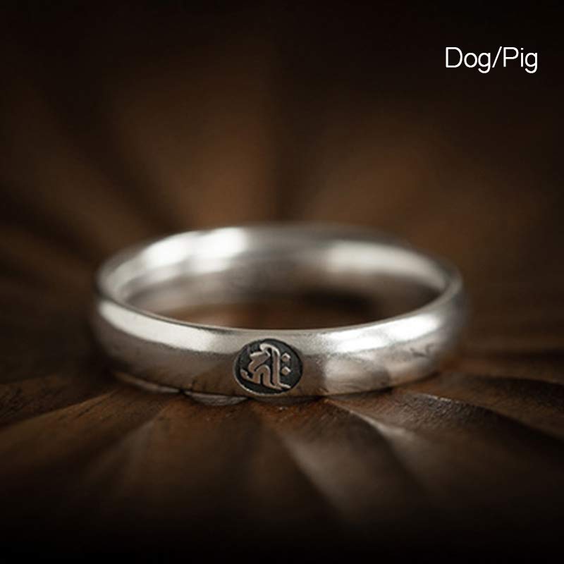 Buddha Stones 925 Sterling Silber Chinesischer Sternzeichen Natal Buddha Segen Paar Ring - Hund/Schwein - Frauen - image 24