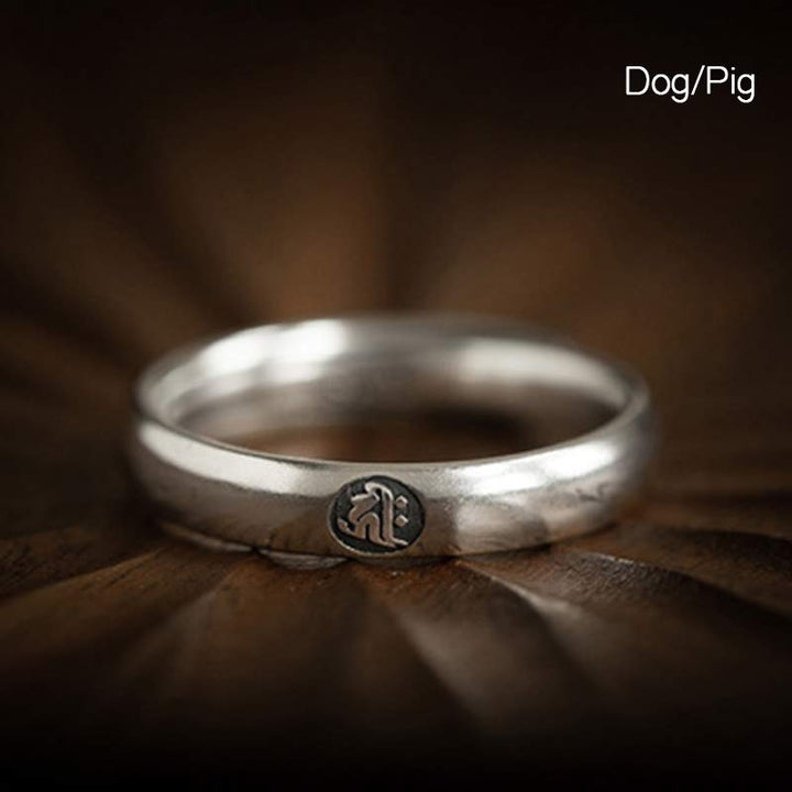 Buddha Stones 925 Sterling Silber Chinesischer Sternzeichen Natal Buddha Segen Paar Ring - Hund/Schwein - Frauen - image 24