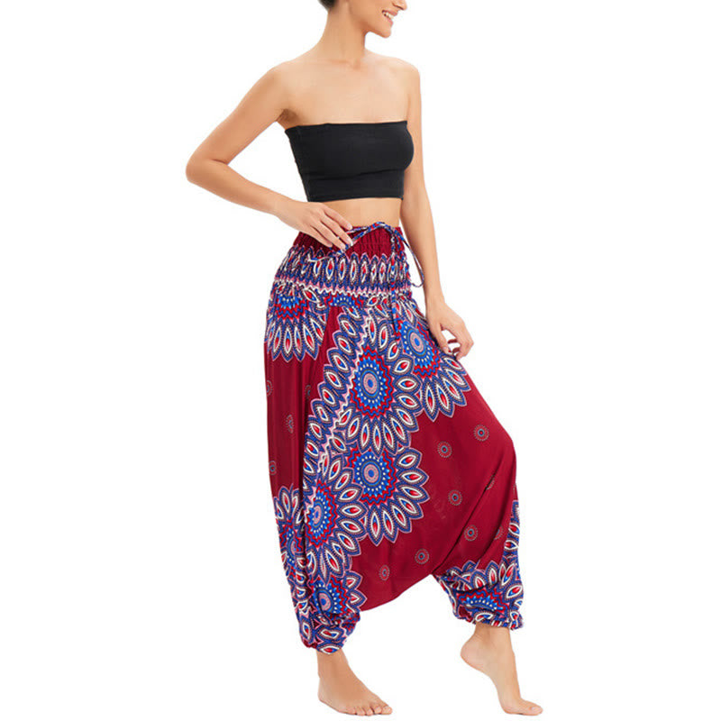 Buddha Stones Zwei Stile Tragen Sonnenblumen Locker Gesmokt Haremshose Overall Hohe Taille Hose