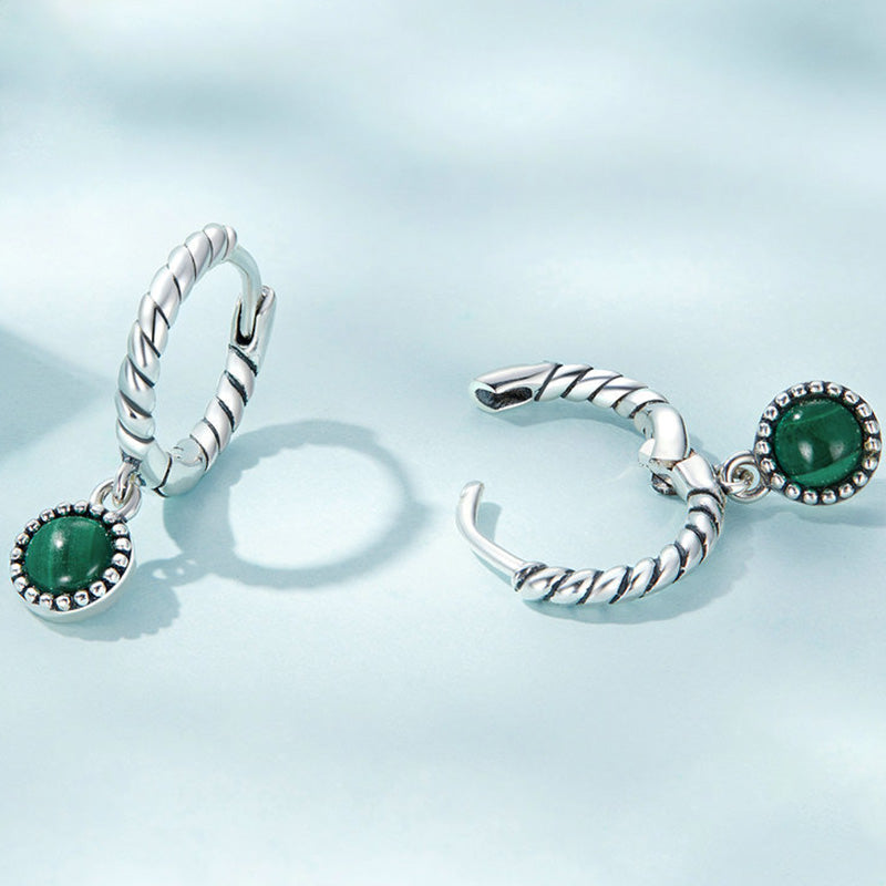 925 Sterling Silber Runde Malachit Anti-Angst-Tropfenohrringe - image 5