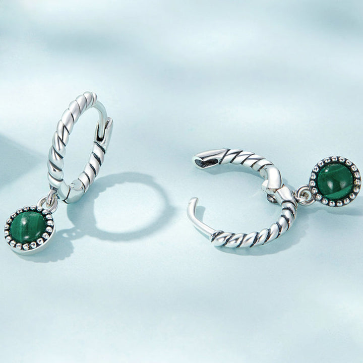 925 Sterling Silber Runde Malachit Anti-Angst-Tropfenohrringe - image 5