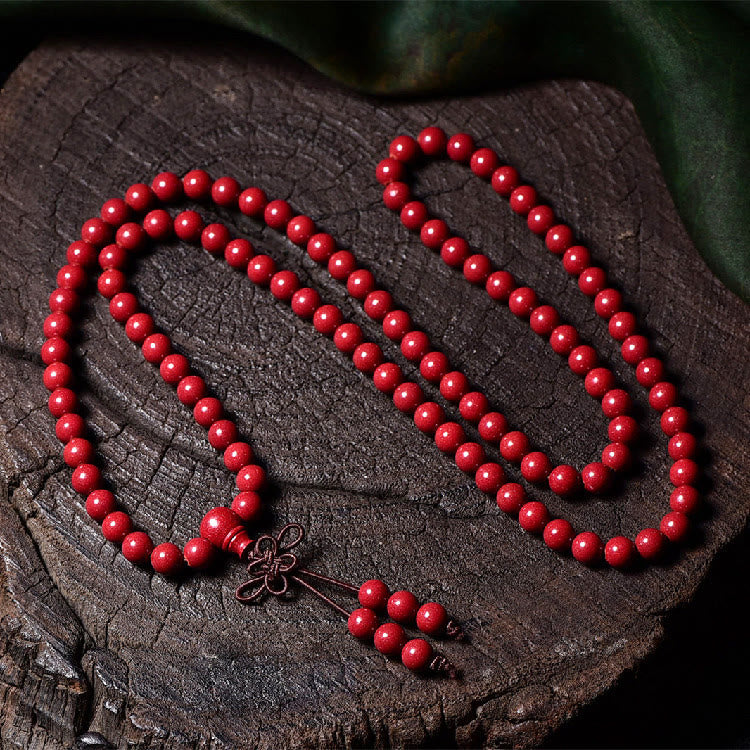Buddha Stones 108 Mala Perlen Zinnober Om Mani Padme Hum Muster graviertes Segensarmband - 7 mm * 108 runde Perlen - image 16