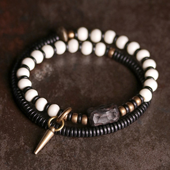 Buddha Stones Knochenperlen Ebenholz Kupfer Stärke Paar Armband
