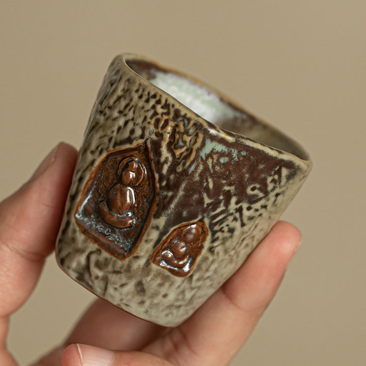 Buddha Stones Vintage-Teetasse in Dunhuang-Farbe, Buddha-Gravur, Kung-Fu-Teetasse