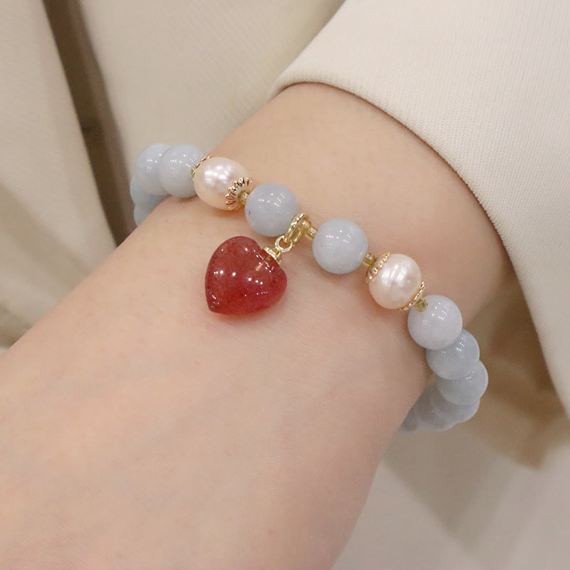 Buddha Stones Natürliches Aquamarin-Chalcedon-Charm-Armband „Serenity Rabbit Gourd Cat“. - Aquamarin Erdbeerquarz Liebesherz - image 9