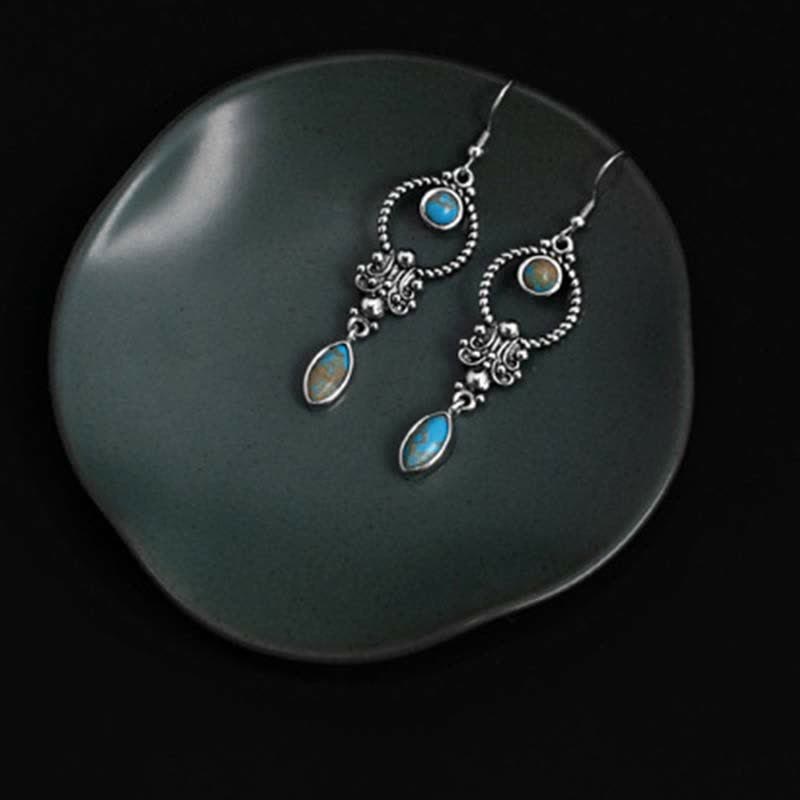 Buddha Stones aus 925er Sterlingsilber mit Haken, Vintage-Kupferplattierung, Türkis-Wassertropfenmuster, tropfenförmig, ausgewogen - image 6