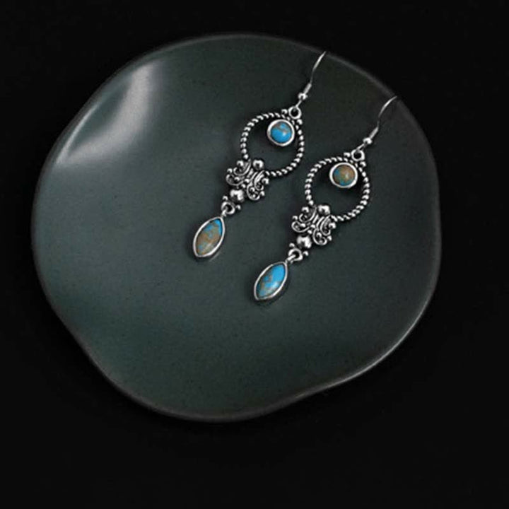 Buddha Stones aus 925er Sterlingsilber mit Haken, Vintage-Kupferplattierung, Türkis-Wassertropfenmuster, tropfenförmig, ausgewogen - image 6