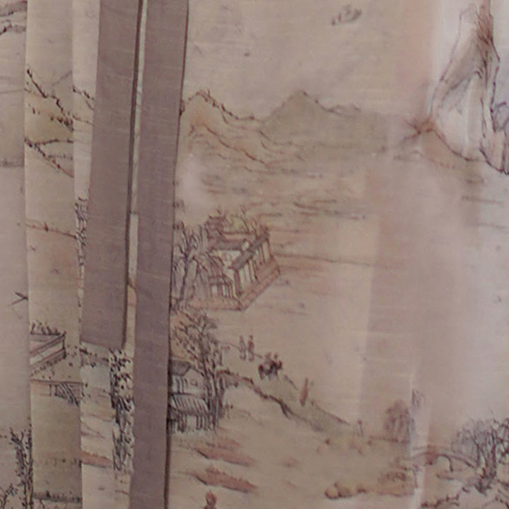 Buddha Stones V-Ausschnitt Langarmshirt Top Chinesischer Hanfu-Tintendruck Landschaftsgedruckter Pferdegesichtsrock Mamianqun