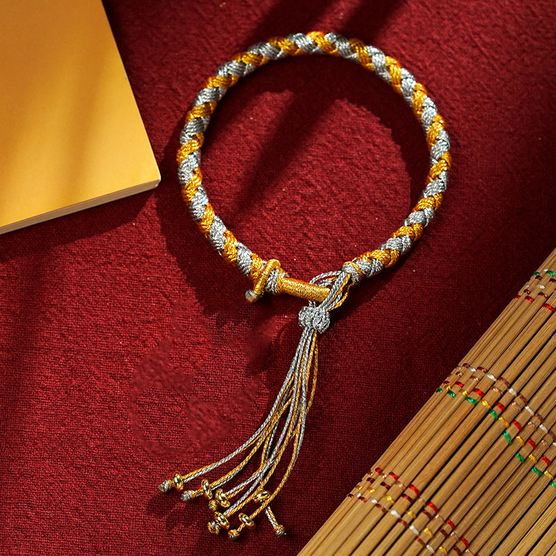 Buddha Stones Handgefertigtes tibetisches Flechtarmband mit fünf Göttern des Reichtums, Drachenschuppe