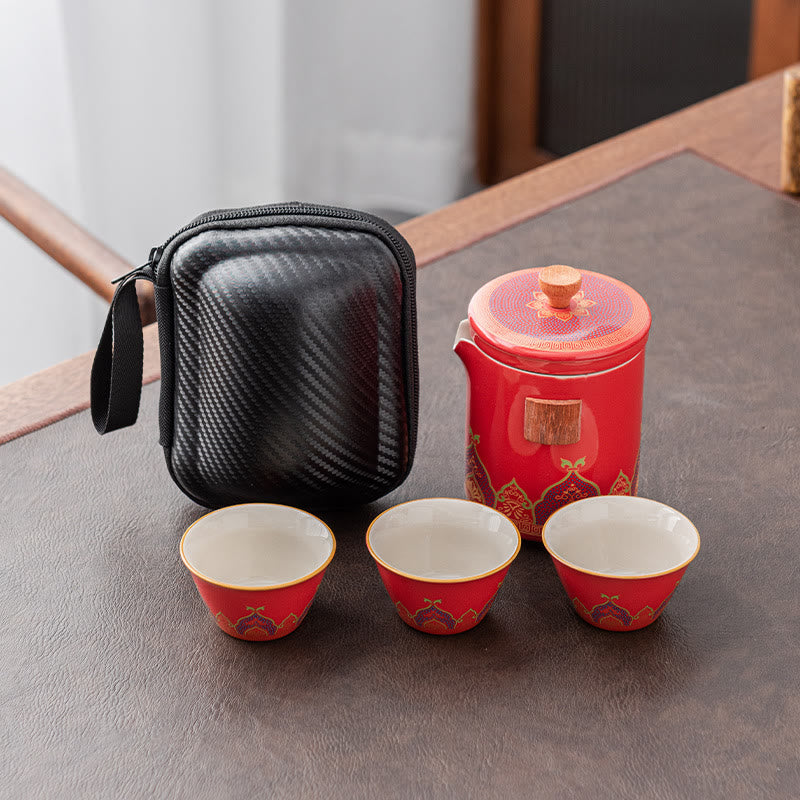 Buddha Stones Blume Chinesische Gongfu Keramik Teekanne Tragbare Outdoor Reise Tee-Set Tasche