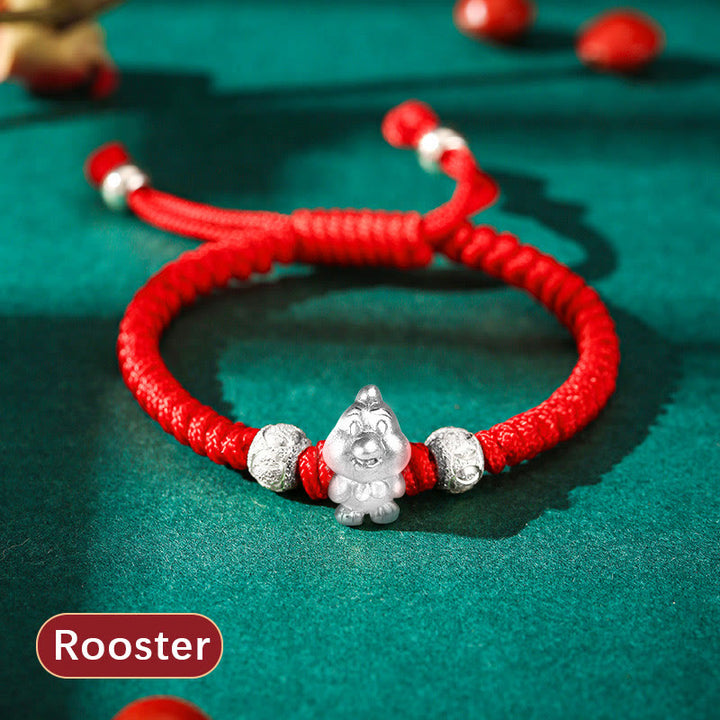 Buddha Stones 999 Sterling Silber Chinesisches Sternzeichen Rotes Seil Glück Handgefertigtes Kinderarmband - Hahn (Armbandgröße 12+4cm) - image 22