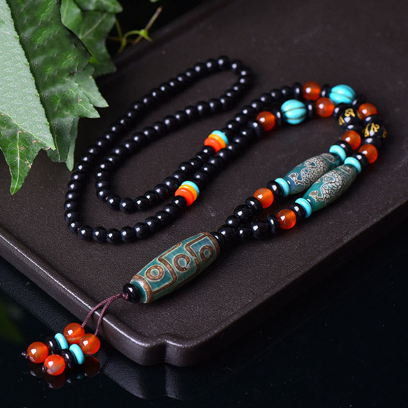 Buddha Stones, tibetische Neun-Augen-Dzi-Perle, Drachenmuster, Om Mani Padme Hum Schutz-Halsketten-Anhänger - Neun-Augen-Dzi-Perle (Reichtum♥Schutz) - image 1