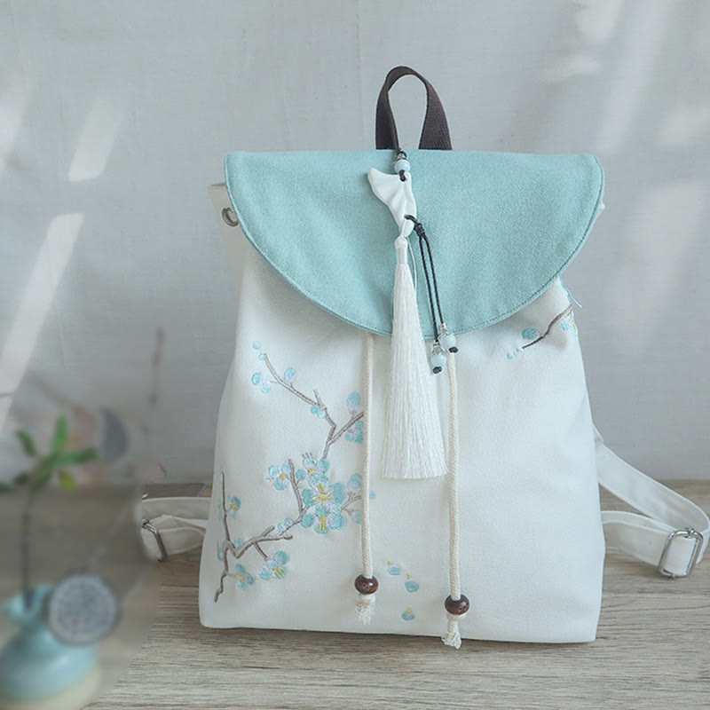 Handgemachter, bestickter Canvas-Rucksack mit Buddha Stones und großer Kapazität