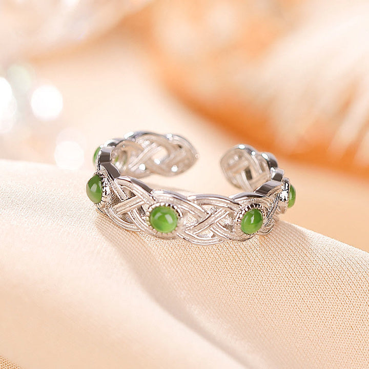 Verstellbarer Ring mit Buddha Stonesn, 925er-Sterlingsilber, vergoldet, Cyan-Jade, geflochtenes Design, Erfolg, Glück - image 8