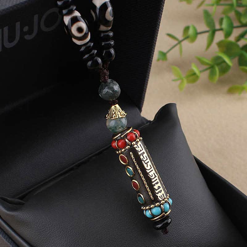 Buddha Stones Tibetische Om Mani Padme Hum Dzi Perle Wenge Holz Halskette Anhänger - image 9