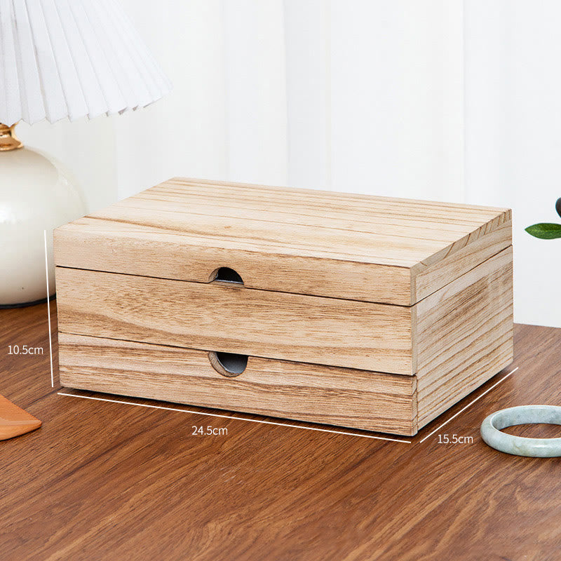 Buddha Stones Retro Beige Holz-Schmuckkästchen, zweilagige Schmuck-Aufbewahrungsbox mit Spiegel - image 15