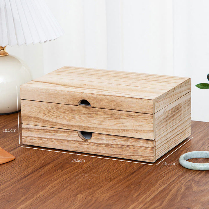 Buddha Stones Retro Beige Holz-Schmuckkästchen, zweilagige Schmuck-Aufbewahrungsbox mit Spiegel - image 15