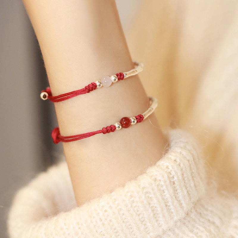 Buddha Stones Armband aus 925er-Sterlingsilber, Bambus, Weiß Achat, roter Achat, Perlenschutz, geflochtenes Armband - image 1